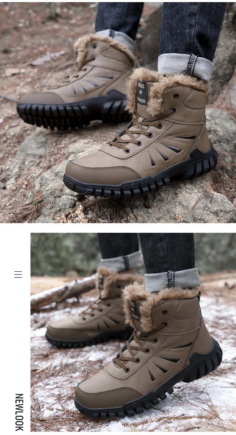 Fujeak Winter Warm Non-slip Snow Boots Tactical Military Boots Desert Combat Boots Waterproof Walking Shoes Cotton Shoes for Men