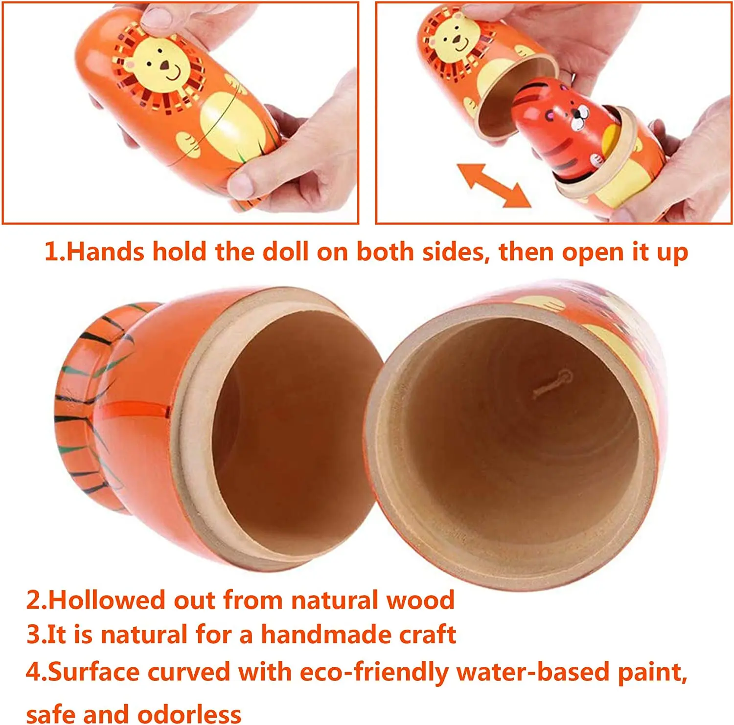 5PCS Montessori Nesting Doll Toy Handmade Wooden Russian Matryoshka Doll Toys for Girl DIY Painted Stacking Dolls Toys Gift 2
