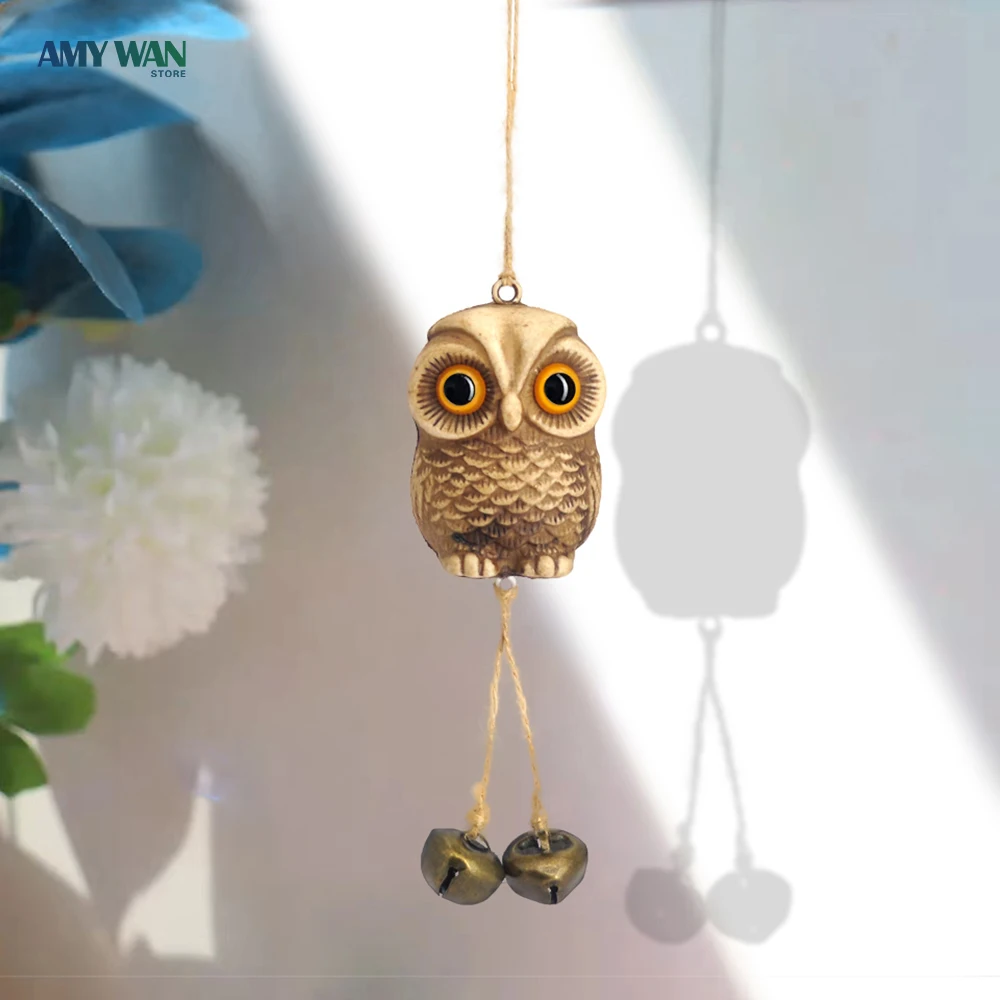 Garden Statue Owl Decoy Bird Repellent Decoy Realistic Owl Bell Pendant Decorative Garden Animals Statue Scarecrow Bird Repellent Outdoor Lawn Backyard Sculptures Wall Decor