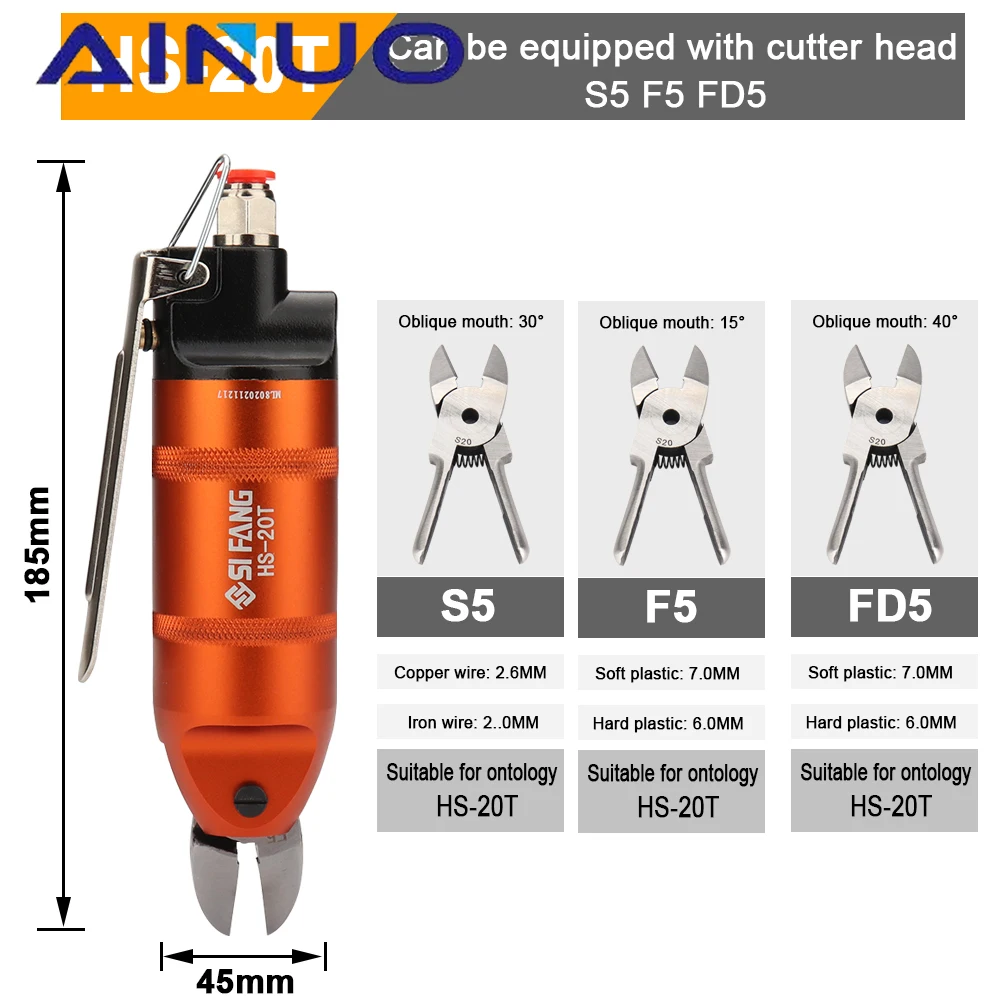 HS-20 tesoura de energia de ar tesoura de metal mini alicate de corte pneumático ferramentas para fio de cobre corte de ferro