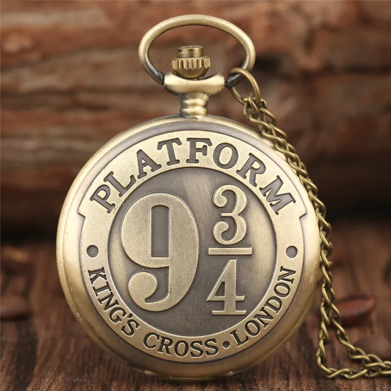 Retro Bronze Pocket Watch Magic Academy Men Women Quartz Movement Watches Portable Clock for Student Kid with Necklace Chain antique retro indian people quartz pocket watch chain bronze watches for men women with pendant arrow accessory gift clock