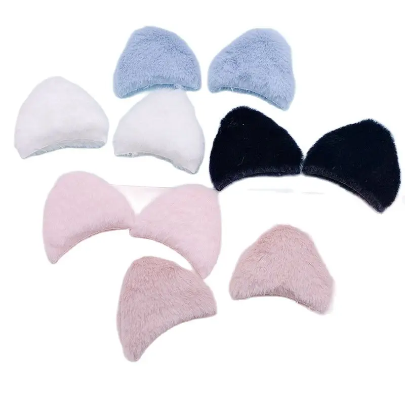 30Pcs 6*5.5CM Furry Felt Plush Padded Cat Ear Appliques For Children Headwear Accessories Clothes Sewing DIY Craft Patch