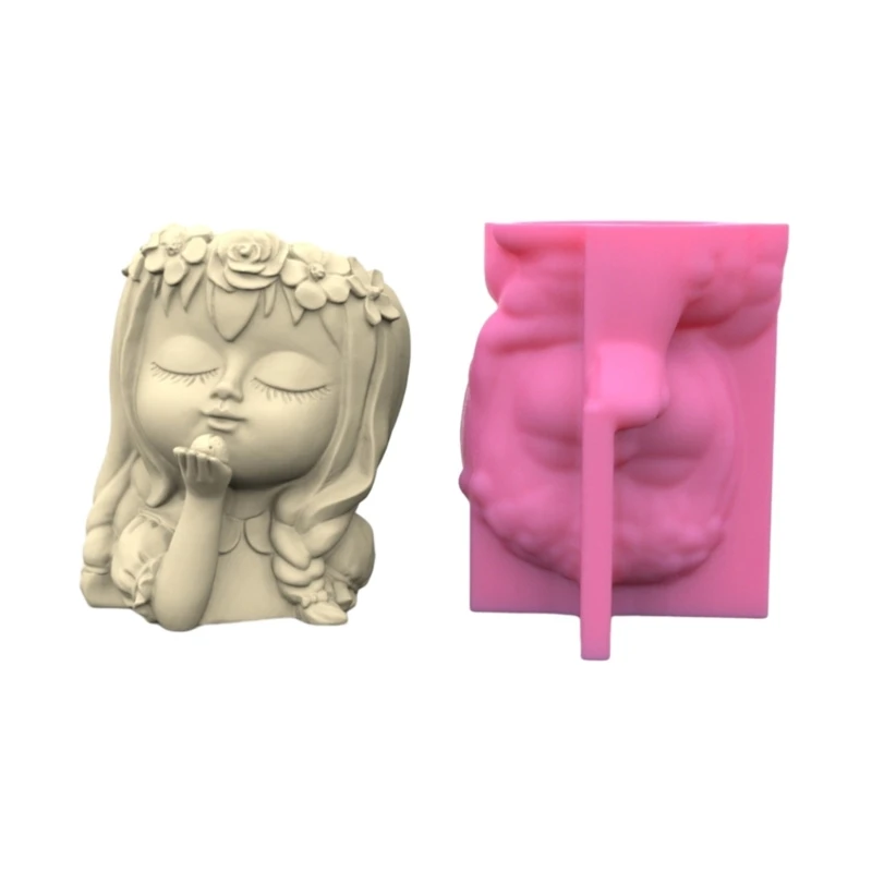 Wreath Girls Pen Holder Silicone Molds Table Ornament Mould Plasters Making Tool Succulent Planter Mold Easy to Clean