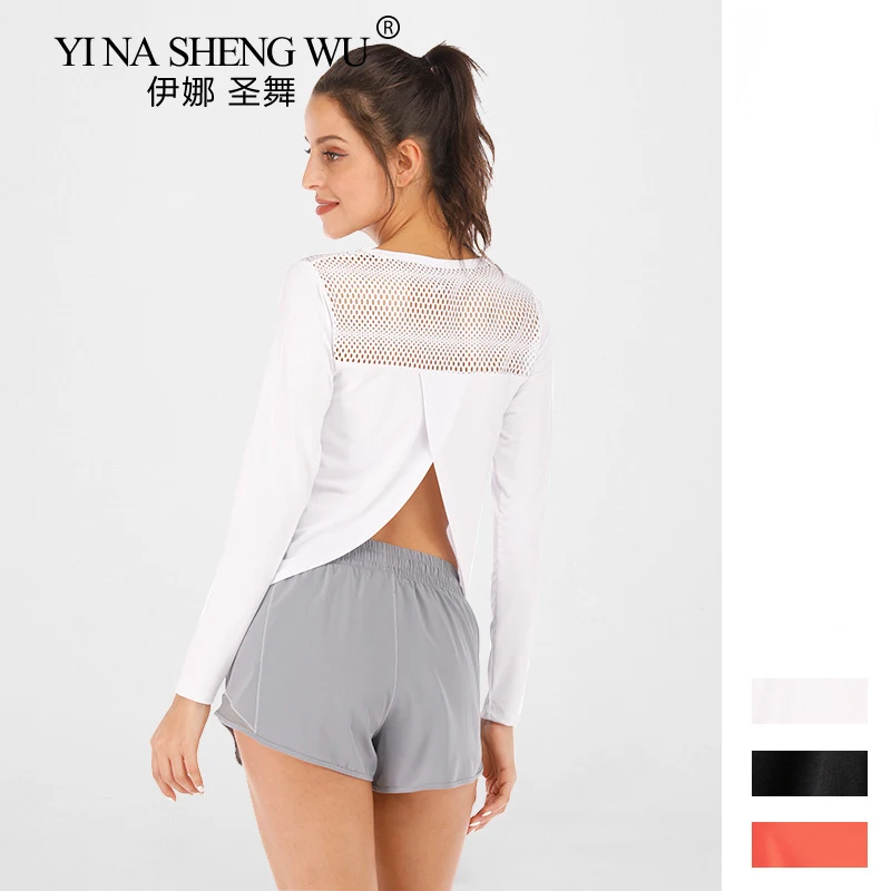 

Fitness Women's Sports Long Sleeve Yoga Shirt Top Round Neck Blouses Slim Breathable Gym Running Clothing Shirt Hollow Out Top