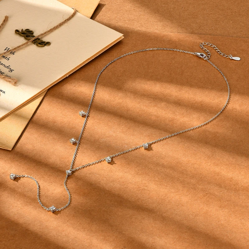 New 3mm Moissanite Necklace 925 Silver Adjustable Chain Long Tassel Y Shape Necklaces for Women Trendy Fine Jewelry Gift