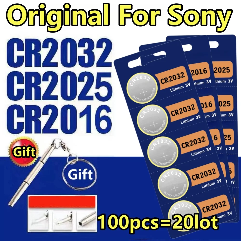 Оригинальная литий-ионная батарея для Sony CR2032, CR2025, CR2016, светодиодная лампа, игрушка, пульт дистанционного управления для электронных часов, 100 шт.