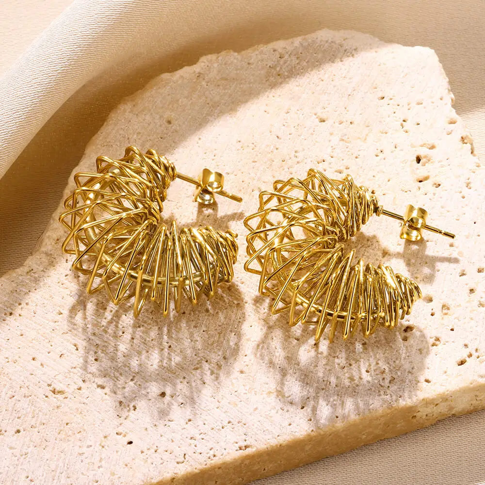 Vintage Irregularity Spring Coil Earrings Gold Color Stainless Steel Earrings Fashion Wedding Party Jewelry Gifts Free  Shipping