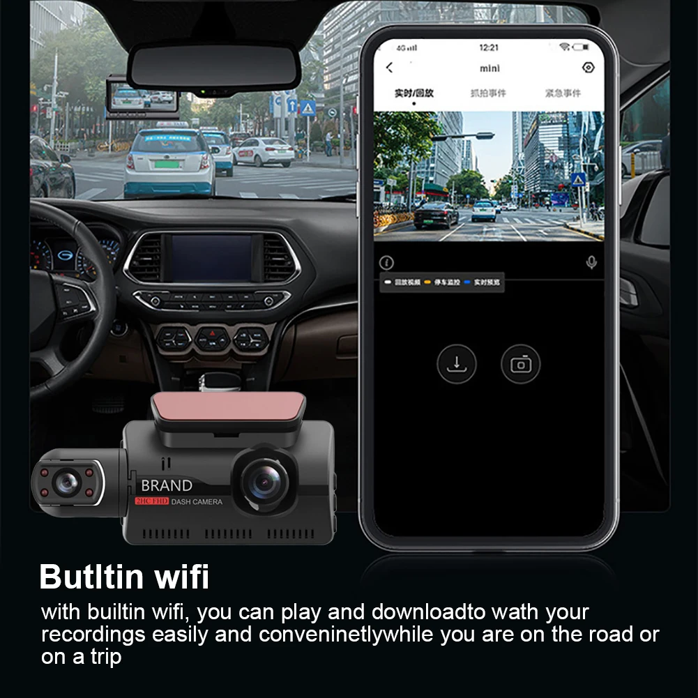 Dashcam 듀얼 카메라 HD 내부 전면 후면 카메라, 2 렌즈 레코더, 자동차 DVR 레코더, 자동 광각 야간 투시경