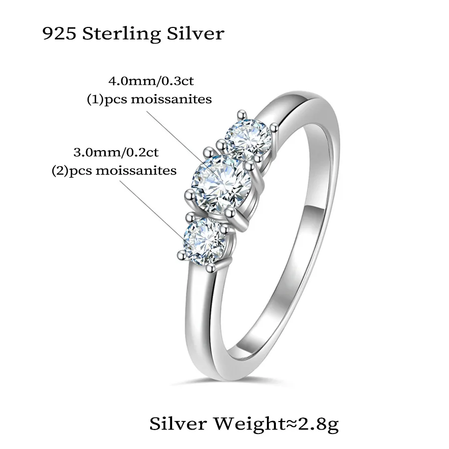Silver Rings Silver Ring Wedding Rings Moissanite Ring Luxury Jewelry Wedding Rings 925 Sterling Silver Three Stone Engagement Rings VVS D Moissanite Ring Trilogy Moissanite Ring