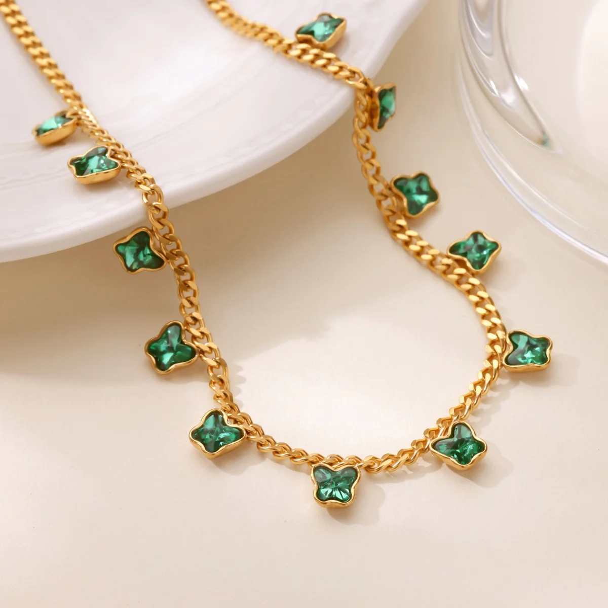 Classic Square Zirconia Stainless Steel Butterfly Necklace For Women