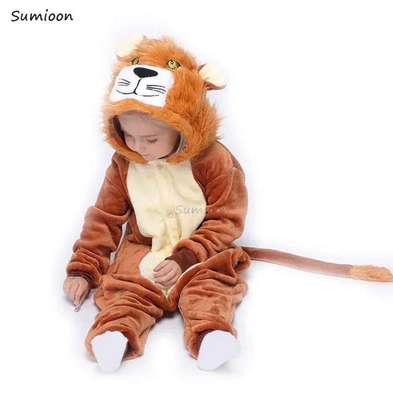 Winter Flannel Stitch Unicorn Panda Kigurumi Pajamas Hooded Animal Cartoon Boys Pyjamas Onesie Pijamas for Girls Kids Sleepwear