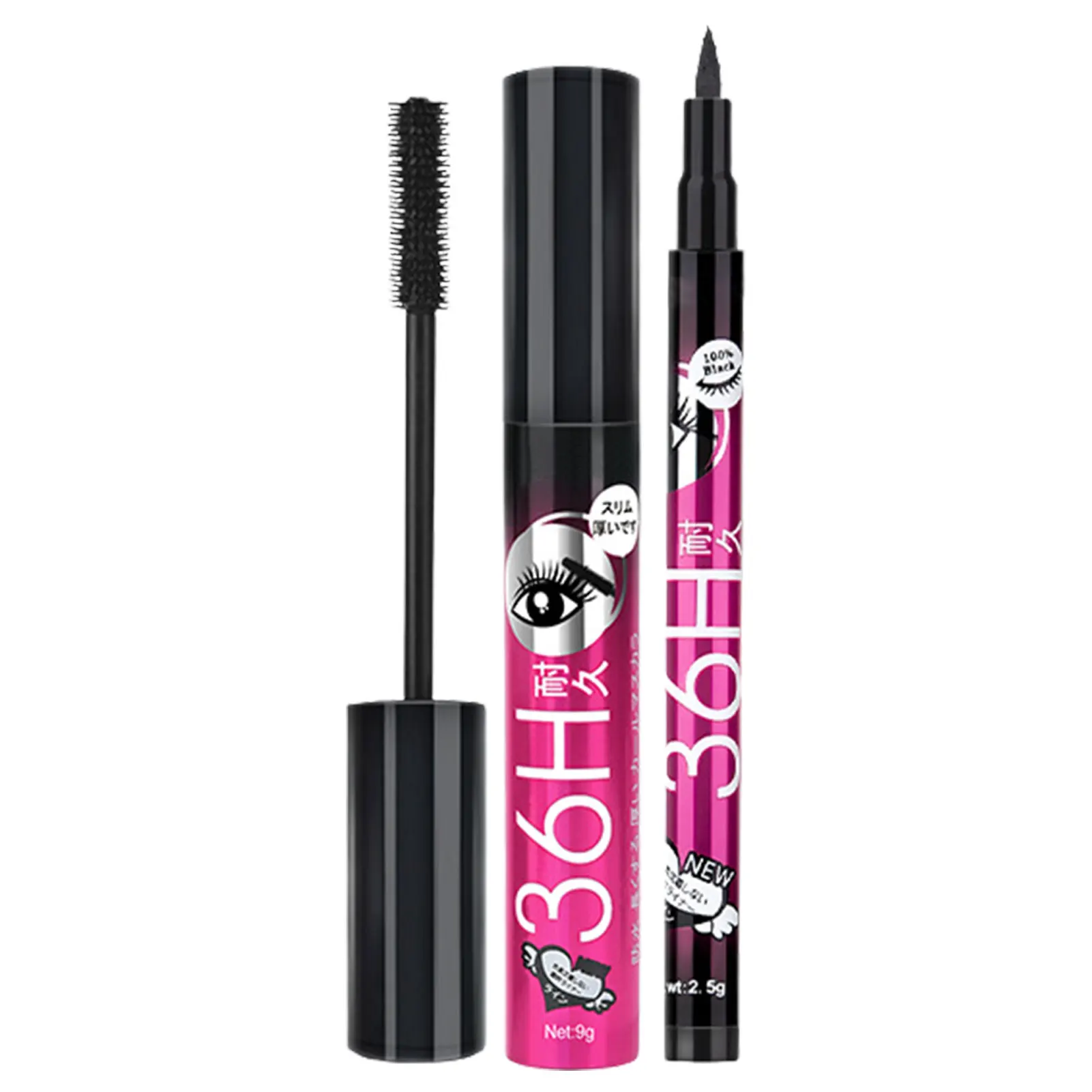 Fibra Mascara & Eyeliner Set 2 Em 1 4D Pencil36H Long lasting Mascara
