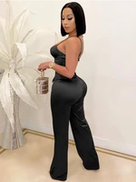 HBLL Women's Sexy Jumpsuits Clubwear Elegant Party Rompers High Waisted Wide Leg Pants One Piece Sleeveless Jumpsuit with Belt - Image 2