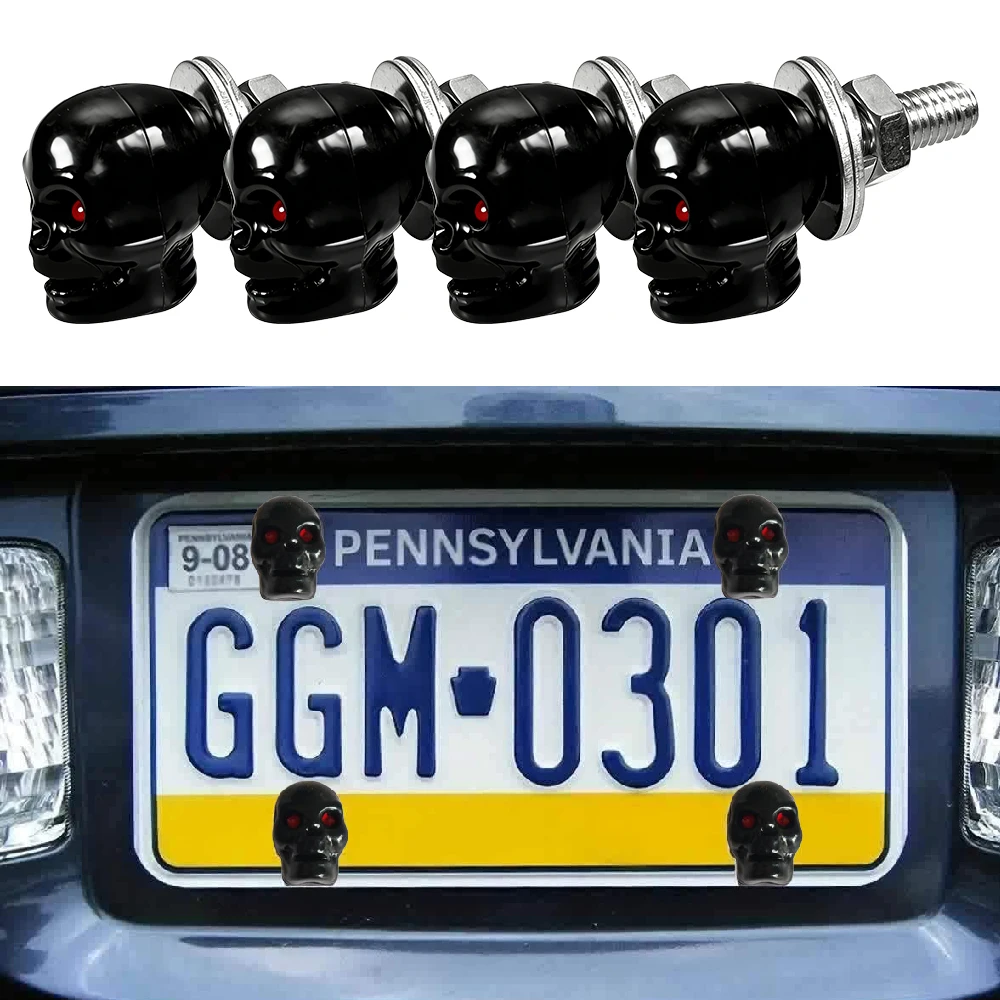 Set of 4 Gothic Skull License Plate Screws