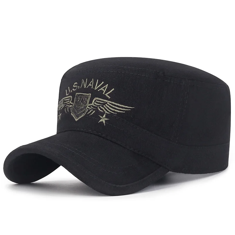 

Camouflage Embroidery Flat Top Hat Casual Hat Baseball Hat Cadet Army Caps Military Style Hats Unisex Washed Cotton Cadet Hat