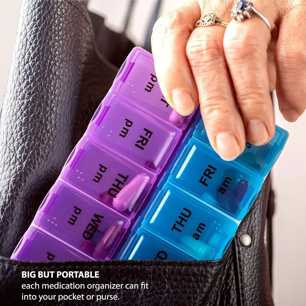 Premium Weekly Twice-Daily Pill Organizer - Easy Open, BPA-Free Travel Case for Vitamins and Medications
