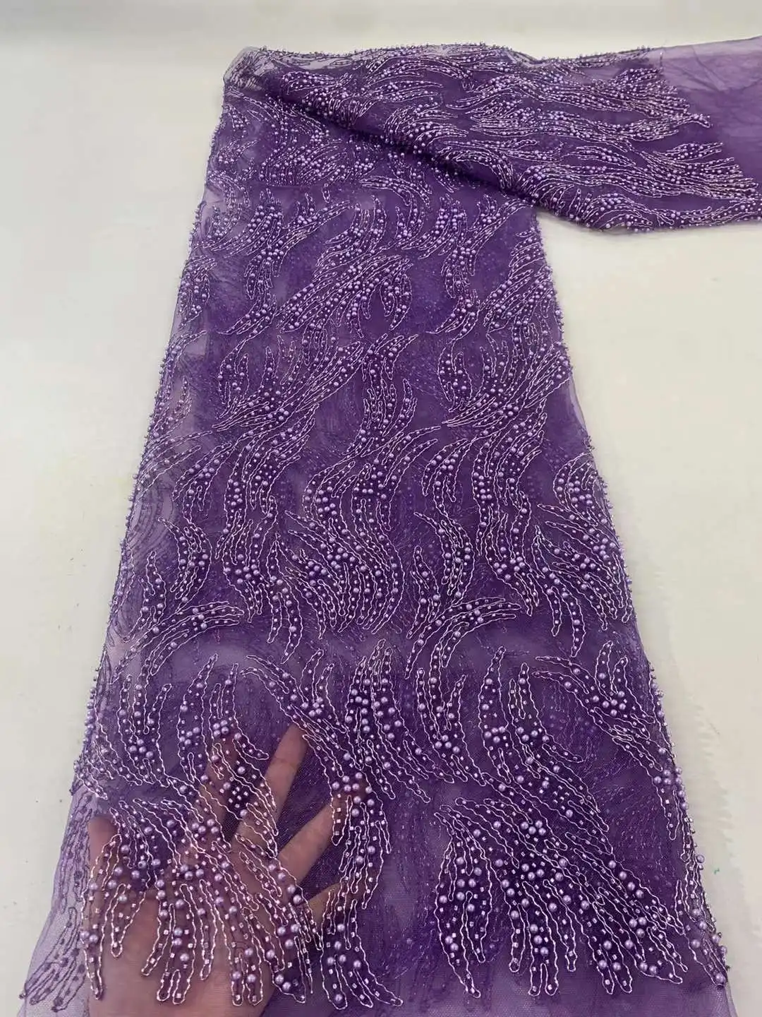 

Latest African Lace Fabric 2023 High Quality French High-end Handmade Beaded Nigerian Lace Fabrics For Wedding Dress