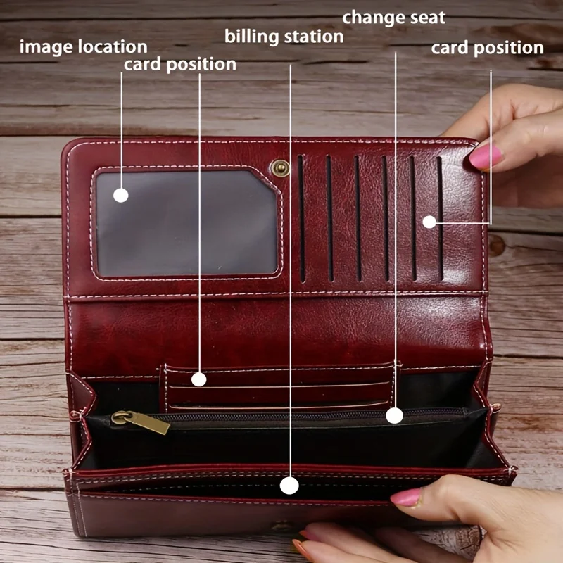 Women's long pu leather wallet fashion retro large capacity clutch new multi card position soft money clip