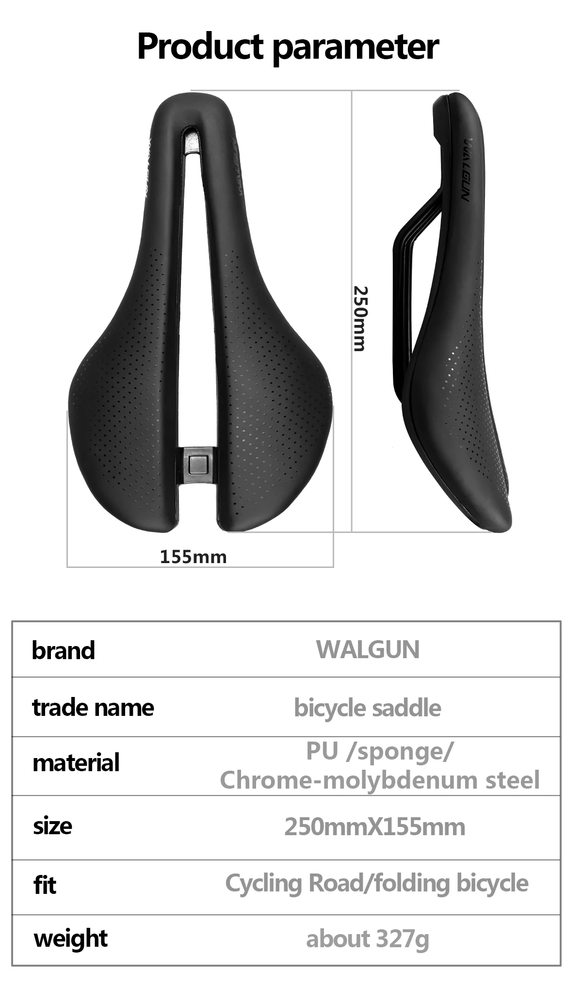 WALGUN Hohl Fahrradsattel PU Wasserdicht Aerodynamisches Fahrradkissen Stoßdämpfung Fahrradsitz MTB Rennrad Sitzzubehör – Detail 12