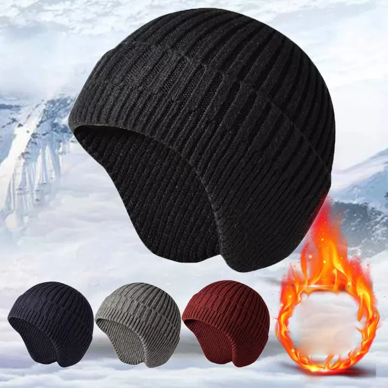 New Winter Earmuff Cap Men's Outdoor Knitted Hat Warm Skullies Beanies Hat Unisex Ear Protection Windproof Earflaps Bonnet Hats