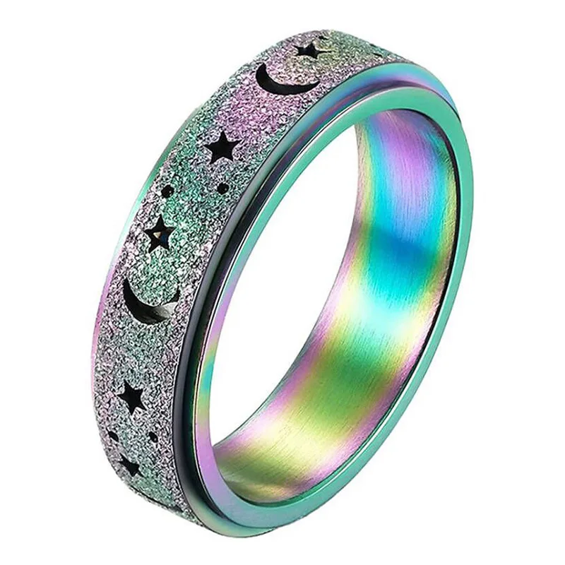 1pc Anxiety/ Fidget Ring Made Of Stainless Steel Rotatable Design Trendy Moon And Star Design Multi Colors To Choose Match 5