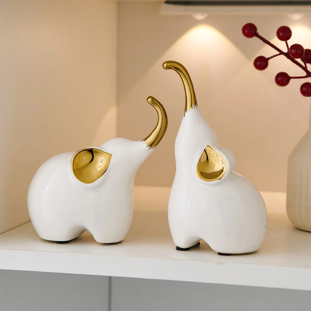 

Aesthetic Elephant Sculpture & Figurines Modern Home Decor Ceramic Crafts Indoor Statue Room Decoration Animal Figure Gift