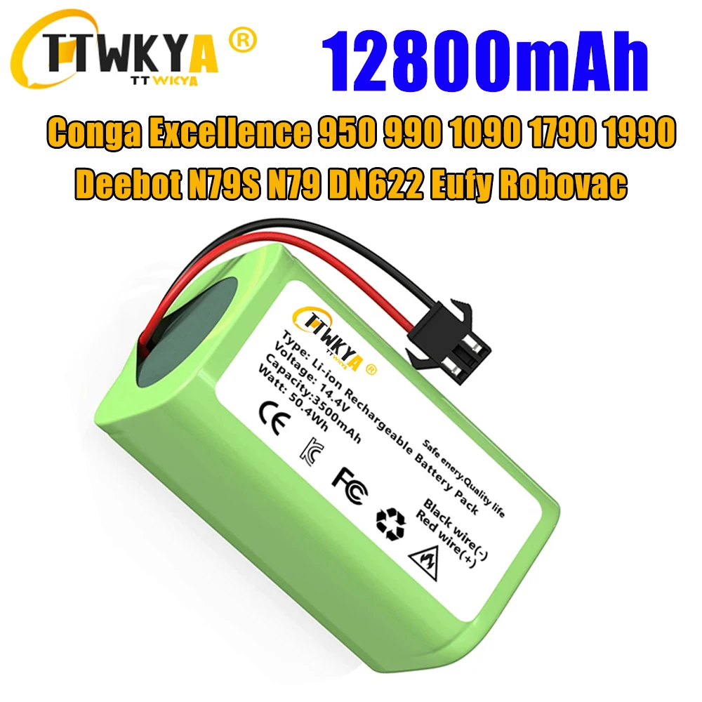 14.4V 12800mAh Li-ion Battery for Conga 990 1090 Tesvor X500 Ecovacs Deebot N79 N79S DN622 Eufy RoboVac 11 11S RoboVac 30