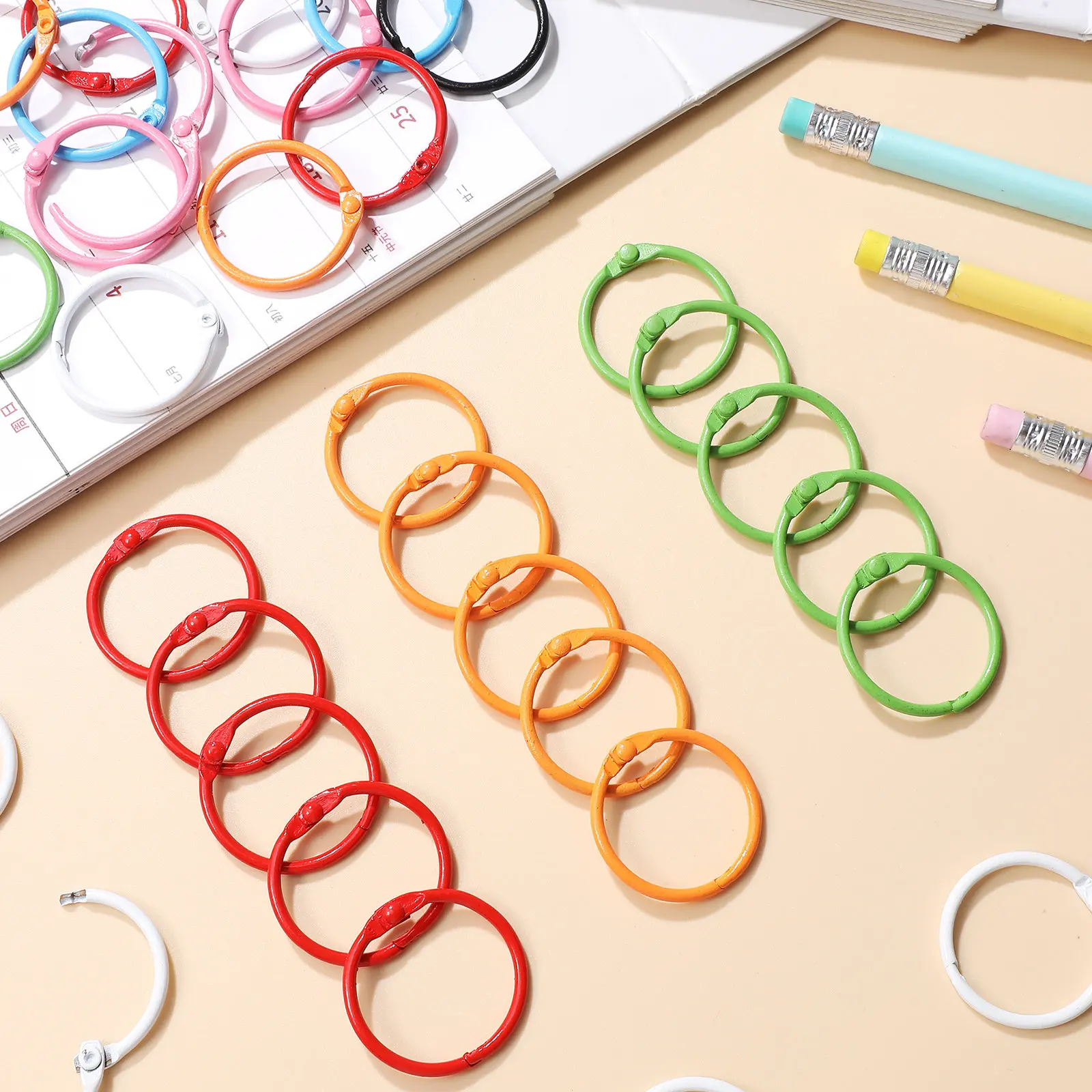 70Pcs 멀티 컬러 금속 바인더 링 인덱스 카드용 고급 장인정신 키링 루즈리프 노트북 바인딩 플래너 용품