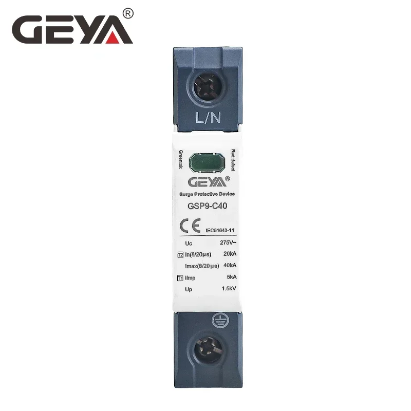 GEYA GSP9 1 폴 서지 보호대, SPD 하우스 서지 보호대, 1P + N Din 레일, 20KA-40KA, AC275V, AC385V, 400V, 440V