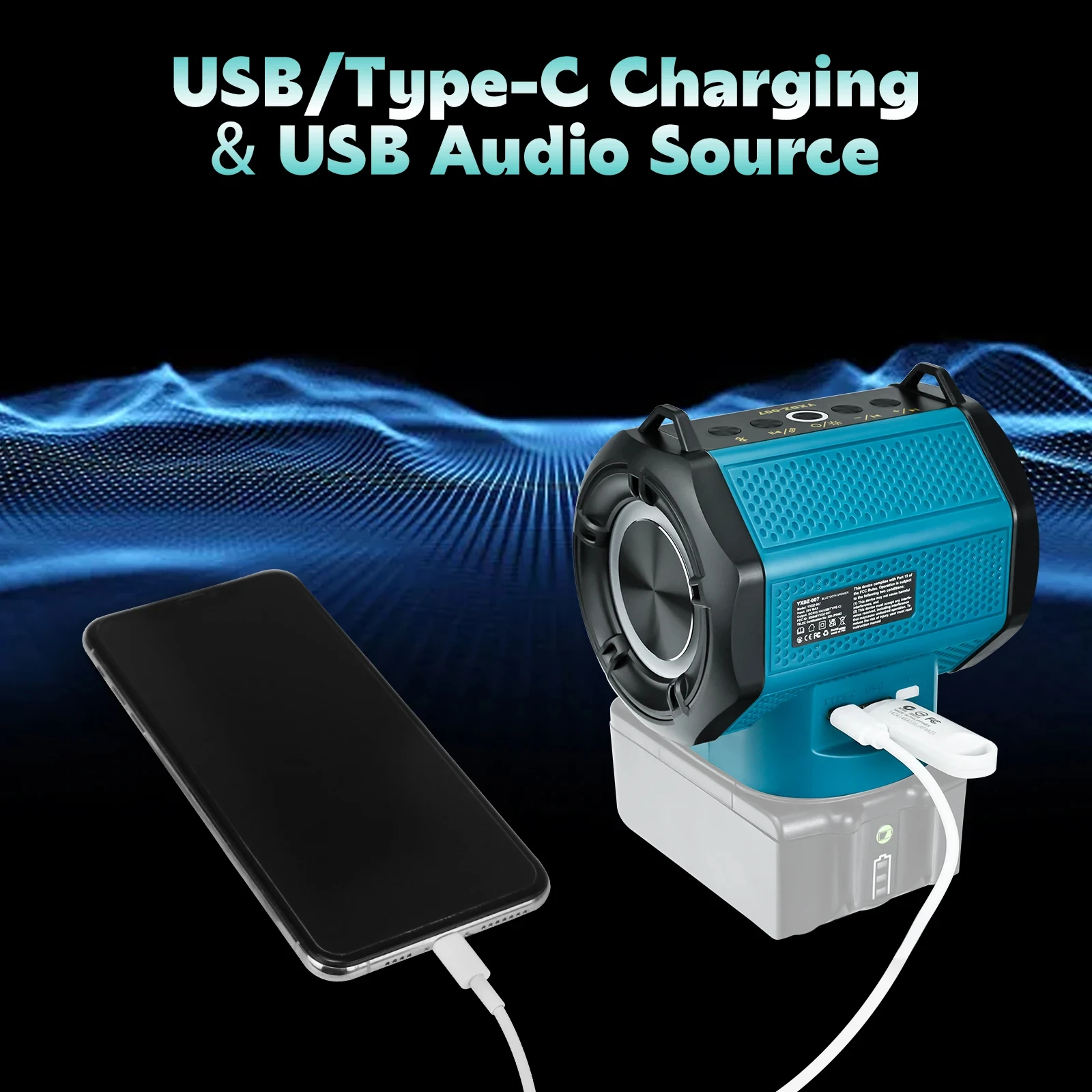 마키타 18V 리튬 이온 배터리용 블루투스 스피커, USB C타입 포트, 무선 소형 스피커, 작업 현장, 가정 및 파티용
