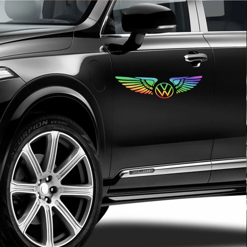 Colorful Reflective Laser Angel Wing Styling Car Trunk Door Sticker For Volkswagen VW Golf Passat B6 Jetta Touran CADDY TDI R32