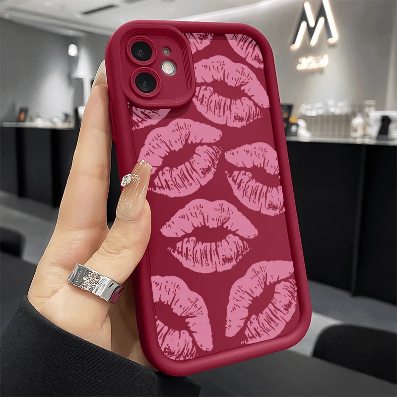 Chic Pink Lip Print Silicone Phone Case - Stylish Shockproof Candy Cover
