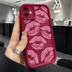 Chic Pink Lip Print Silicone Phone Case - Stylish Shockproof Candy Cover - iPhone 15 Plus (Wine red - YYDSF2998)