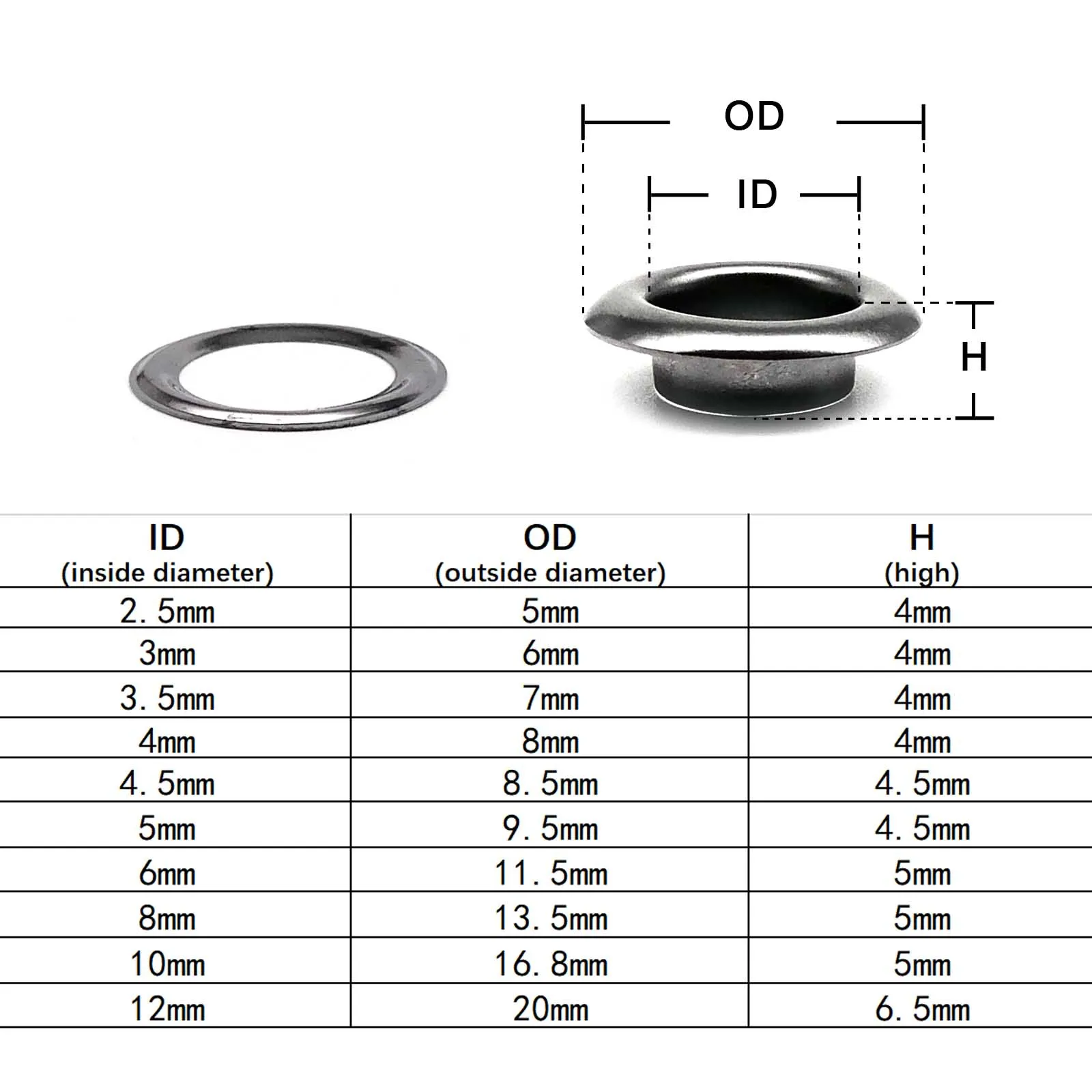 100sets 2.5mm to 12mm Gun Black Eyelet With Washer Grommet Ring Air Hole Rivet For Leather Bag Shoes Belt Cap eyelet grommet ring eyelet grommet ring kit grommet eyelet kit