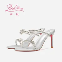 Strass sandales à talons rouge brillant bas marque de luxe creux 2025 élégant talons hauts Sexy Slingbacks dames chaussures femmes chaussures 1