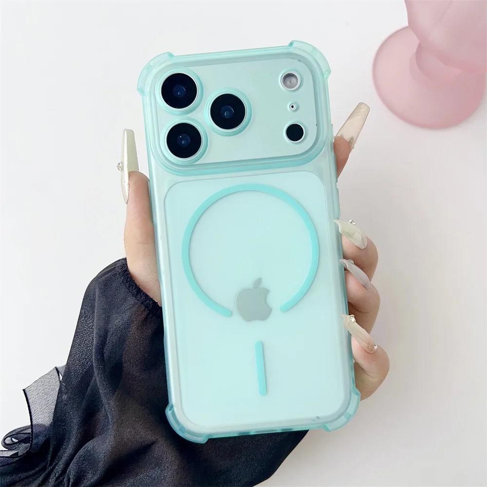 Magsafe Clear Matte Shockproof Armor Phone Case with Lens Protective Soft TPU Cover