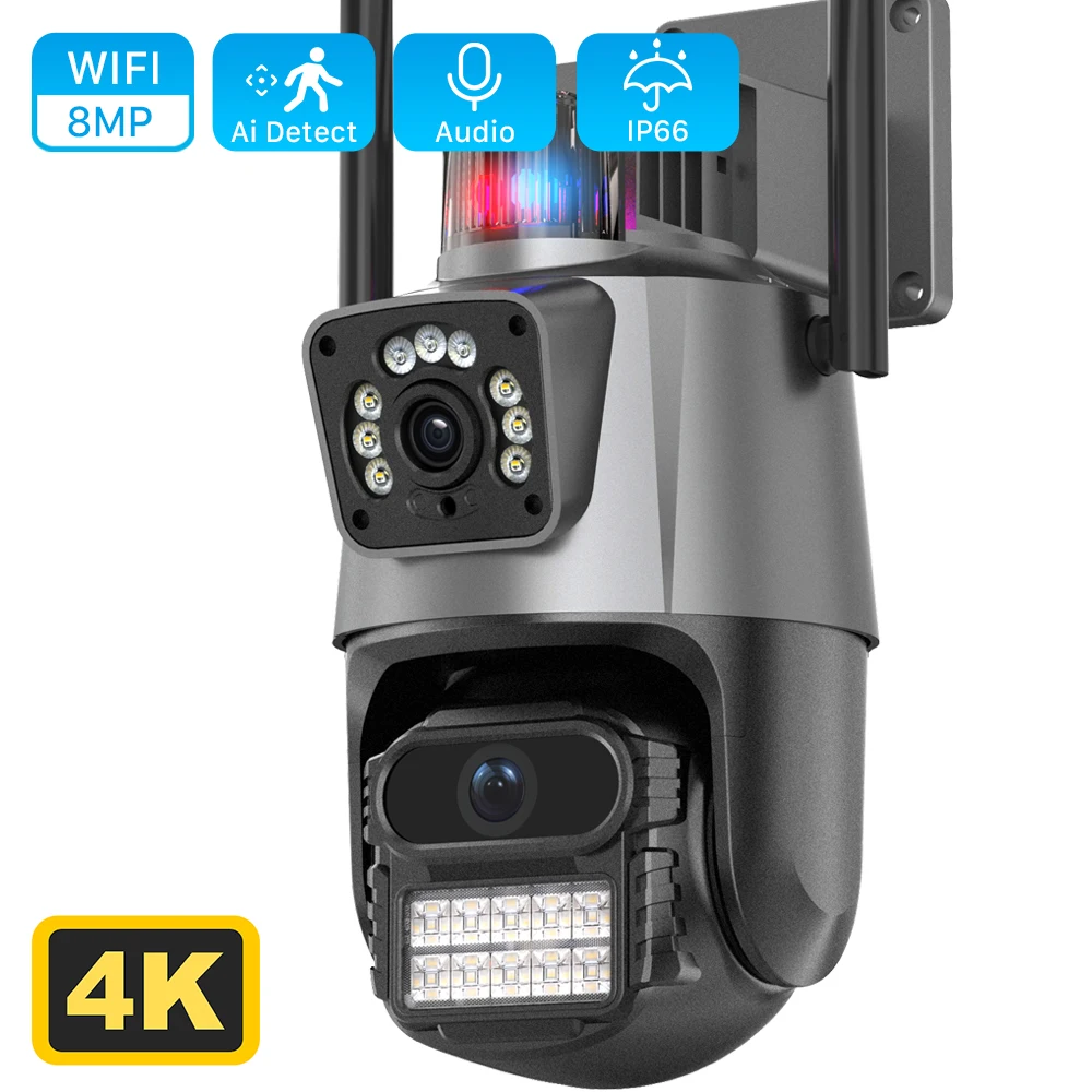 8MP 4K kamera IP zewnętrzne WiFi PTZ podwójny obiektyw podwójny ekran ...