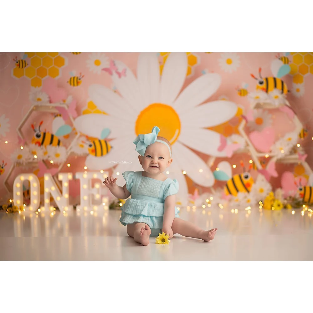 Photo Backdrop White Daisy Flowers Better Bee Photo Background Sweet Honey Photo Studio Props Kids Birthday Cake Smash