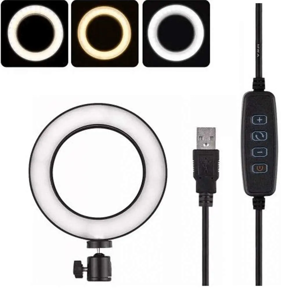 Ring light com tripé de mesa e suporte para celular led 6 polegadas profissional
