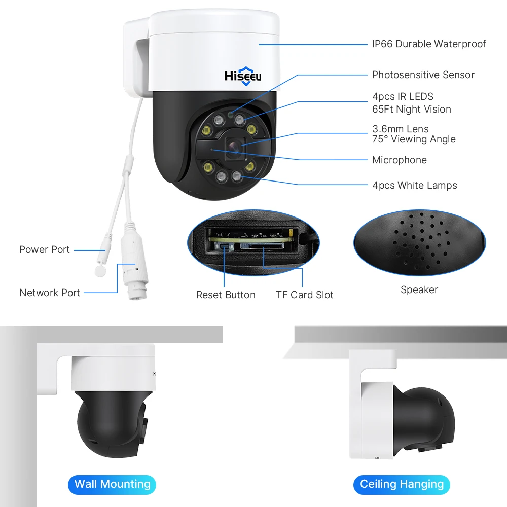 Hiseeu 4K 8MP 4MP PTZ POE CCTV Camera System Kit Set 8CH 8 Ports NVR Home Video Recorder Security Surveillance IP Camera XMEye