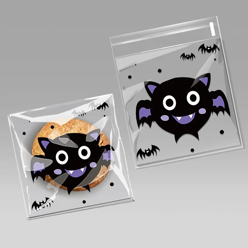 100 Sacchetti Cellophane Per Caramelle Halloween – Autoadesivi, 10x10 Cm, Con Fantasmi E Zucche