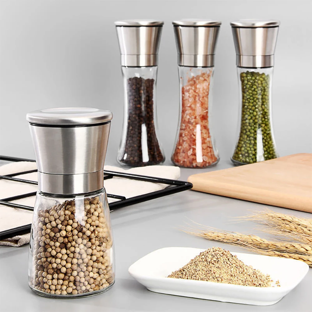 Stainless Steel Adjustable Manual Salt Grinder Pepper Grinder Ceramic Core  Hand Tools Kitchen Small Tools Spice Glass Bottles - AliExpress