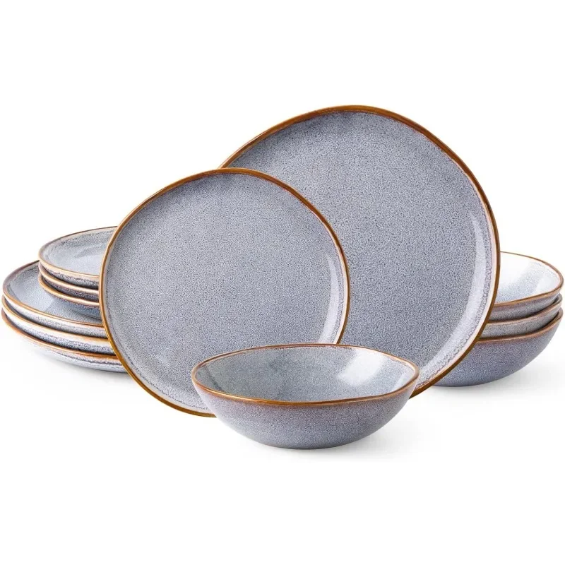 

AmorArc Ceramic Dinnerware Sets Handmade Reactive Glaze Plates and Bowls Set Highly Chip and Crack Resistant | Dishwasher