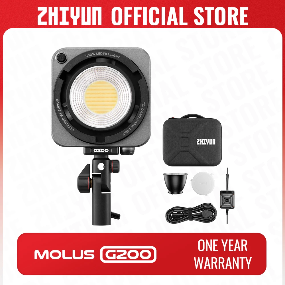 

ZHIYUN Official MOLUS G200 COB LED Video Photography Light 200W Bi-Color APP Control 2700K-6500K for Photos Studio Camera