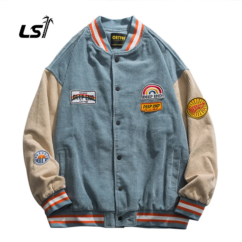 2022 Monivia Autumn Winter  Men's Baseball Jackets Embroidered American Letters Thick Corduroy Coat Male Harajuku Retro Uniform coats woman winter 2022 jackets corduroy tops outwear harajuku retro jacket hooded coat loose cheap wholesale