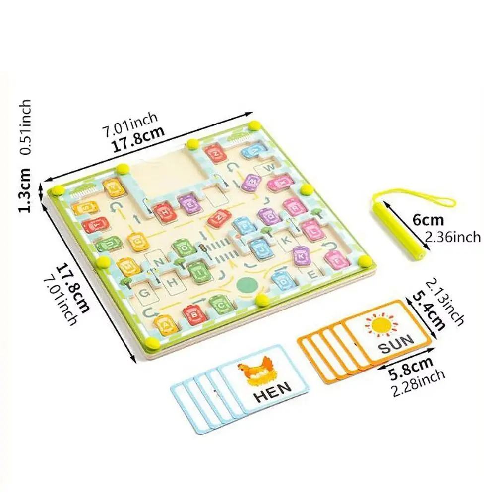 Wooden Magnetic Color Words Maze Spelling Practice 26 English Letters Letters Puzzle Puzzle Boards Portable Montessori