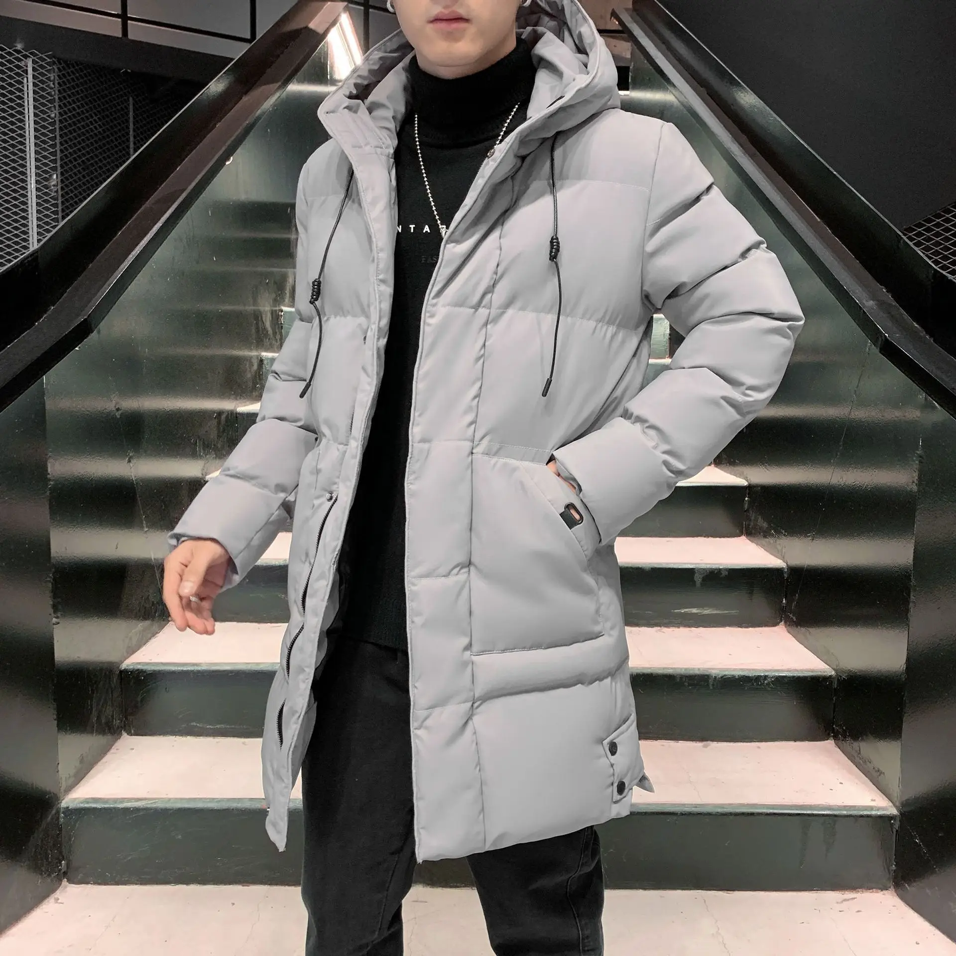 

2024 New men's mid to long autumn and winter oversized down cotton jacket with thickened warm cotton jacket