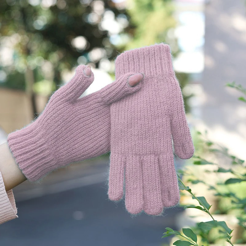 Guantes de lana de punto para mujer, manoplas gruesas y cálidas con dedos  divididos, para estudiantes, invierno, 2022 - AliExpress