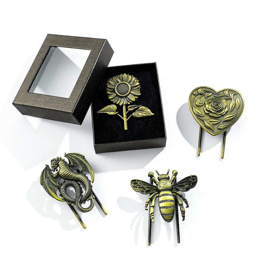 1pc Dragon King Bee Sunflower Rose Metal Bookmarks Gift Boxed for Book Lovers Collection Metal Book Page Holder metal bookmark bookmarks stationery supplies