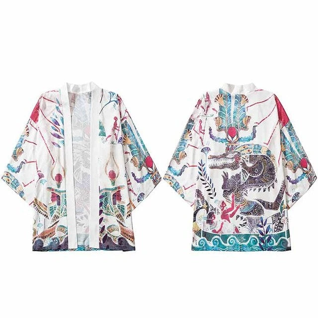 Men's Summer Short-sleeved Printed Shirt Fashion National Trend Harajuku Retro Cardigan Kimono Japanese Summer
